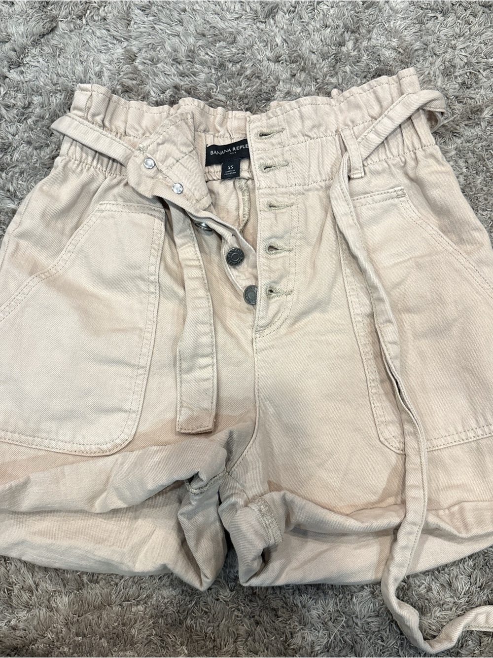 Banana Republic Neutral Paperbag Waist Tie-Front Shorts
